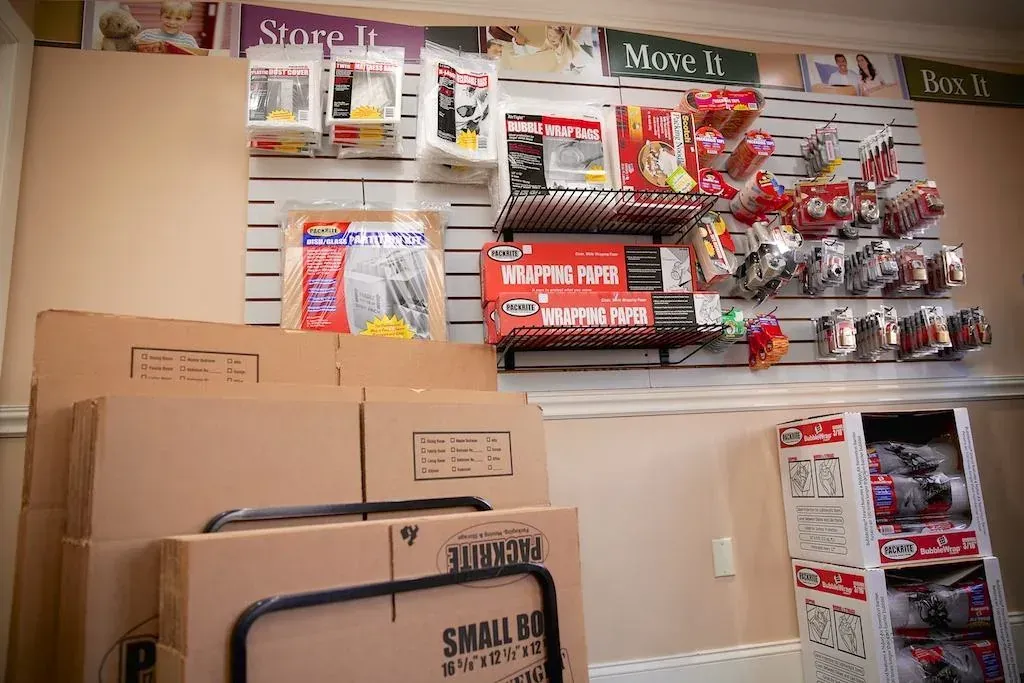 Merchandise display area at the Beverly self-storage facility.