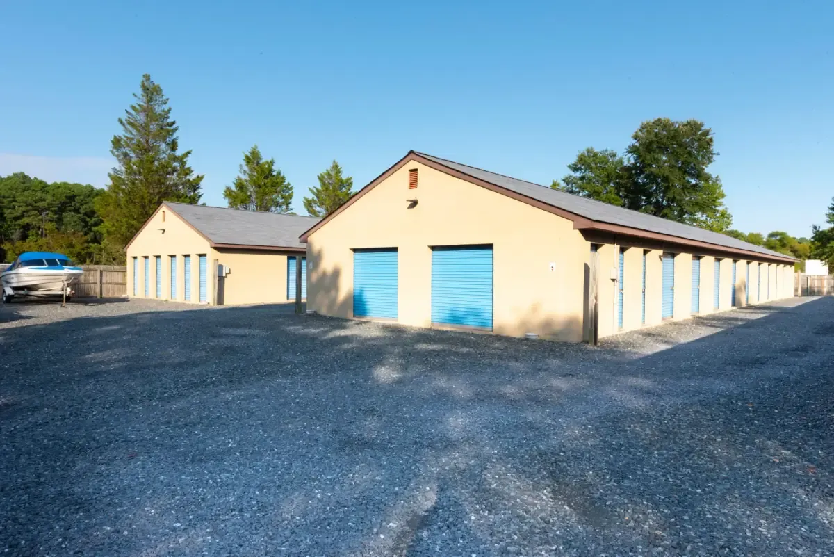 Exterior view of the Cheslou Road self-storage facility showing the building