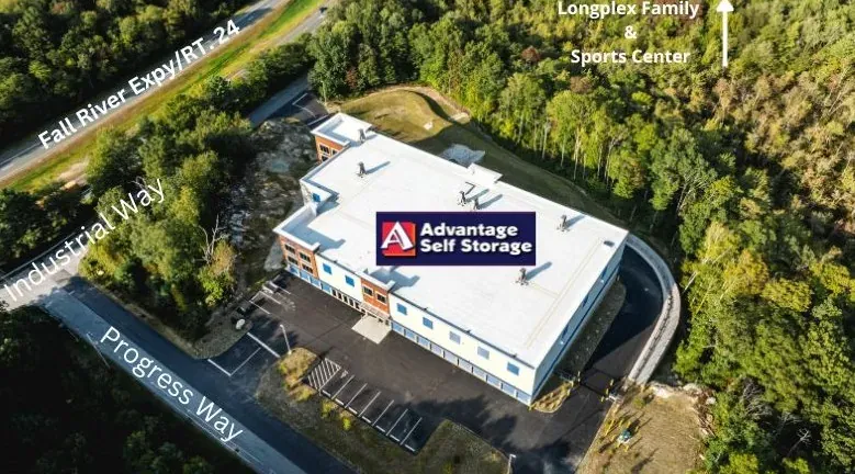 Aerial image resembling a Google Maps view of roads near the facility.