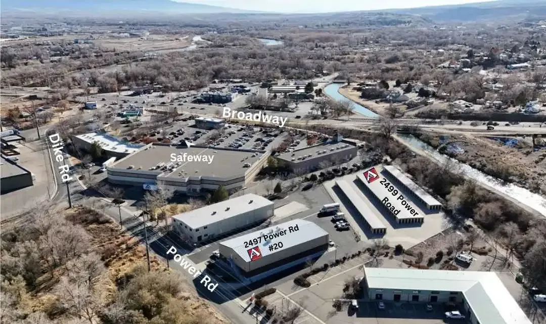 Storage units located along a busy power road.