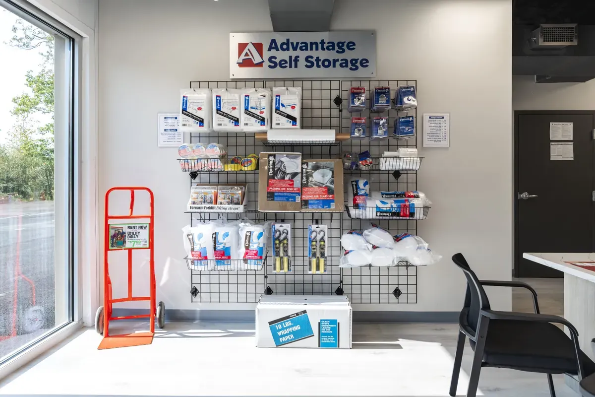 Office set up with packing supplies