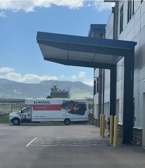 U-Haul truck available for rental at the storage facility.