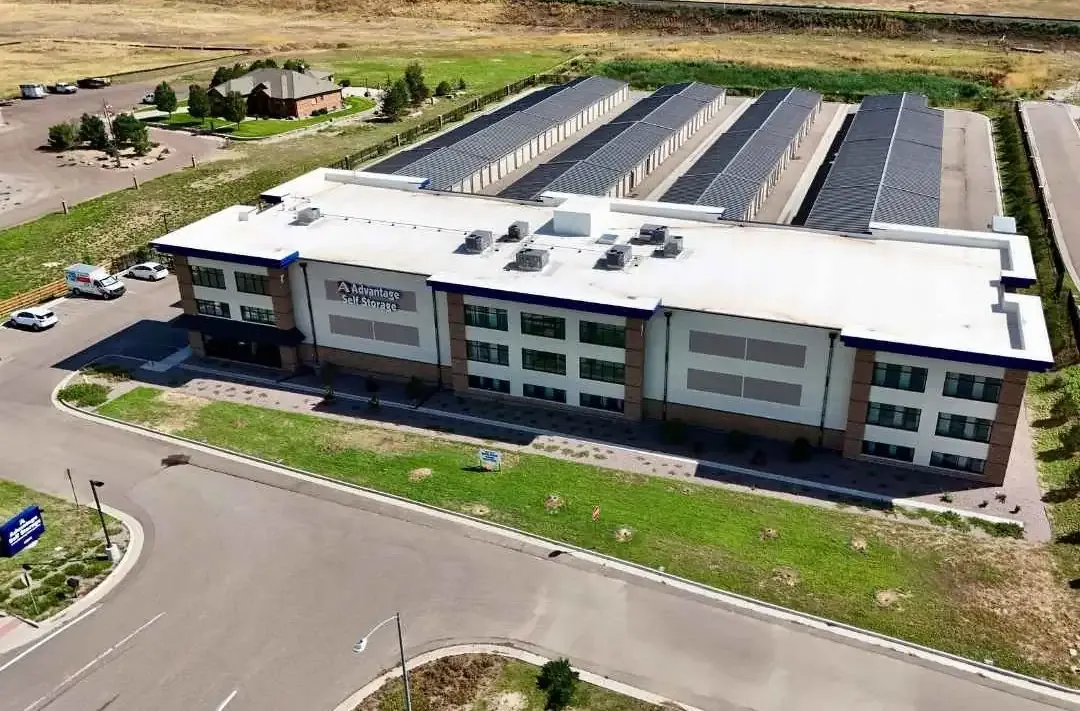 Aerial drone view of the Arvada storage facility