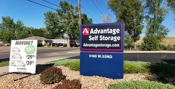 Front entrance of the Arvada storage facility with clear signage
