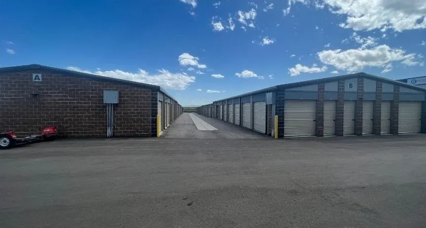 Wide aisles and drive-up storage units allowing easy vehicle access.